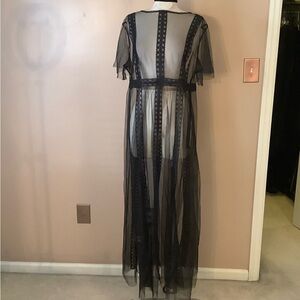 Shein Curve Plus Size 1X Black Sheer Lace Mesh Tulle Maxi Dress Goth witchy